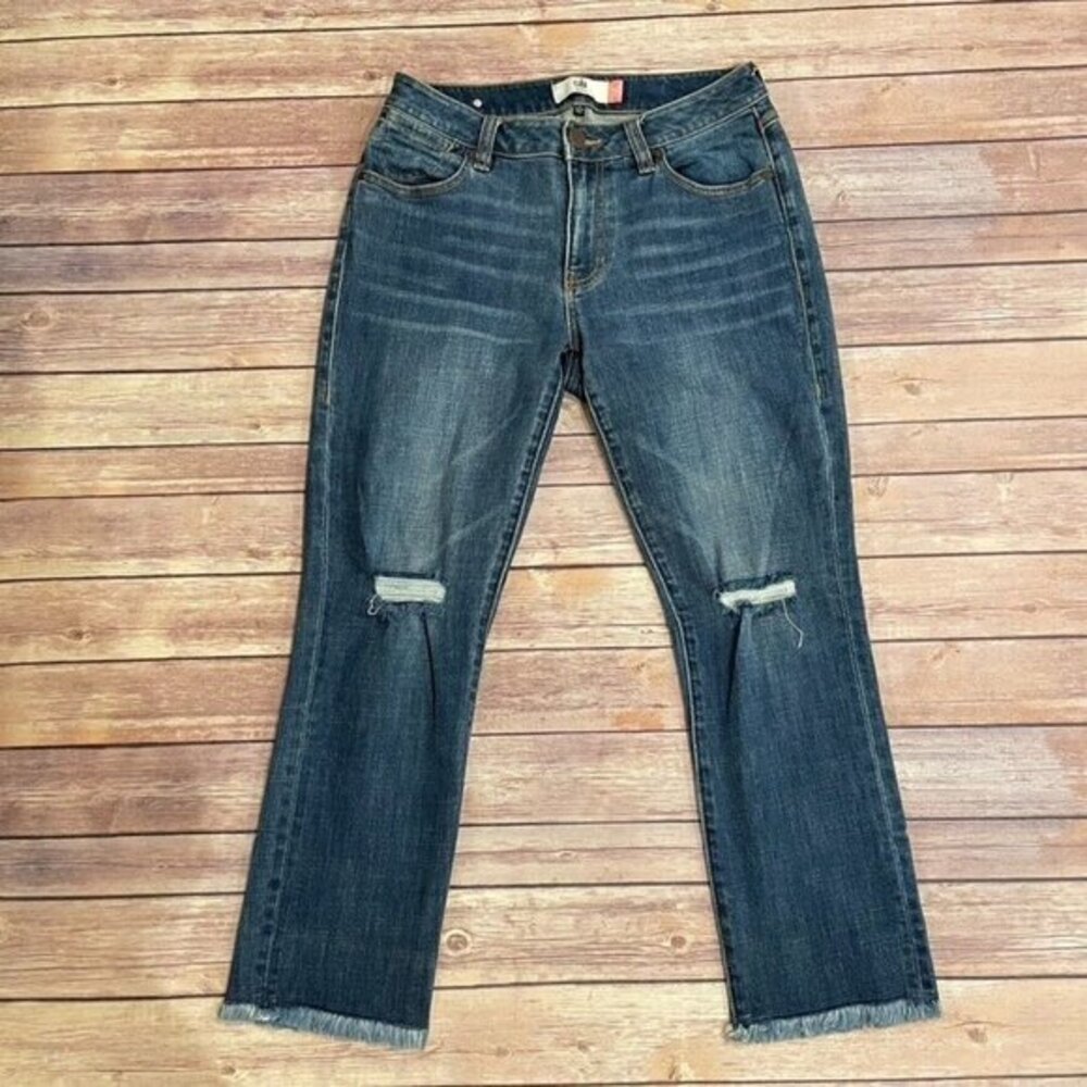 CAbi 5495 Cropped High Straight Jeans Ripped Knees Raw Hem